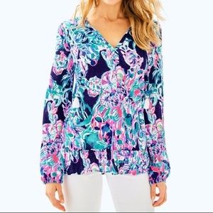 Bright Navy Caught Up pattern Daisy Knit Top